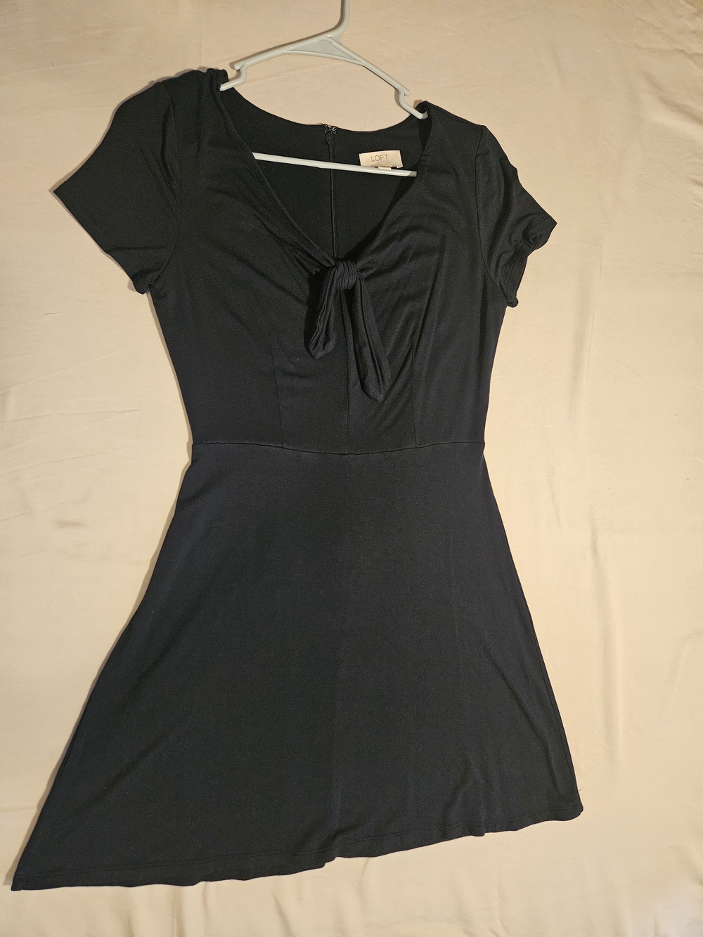 LOFT Black Tie-Front Short Sleeve Mini Dress